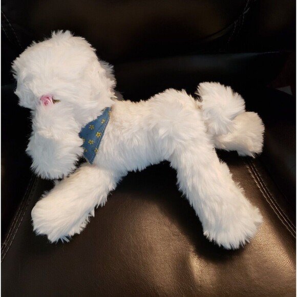 New SOFT Fur White POODLE Plush Stuffed PINK Rose LOVE Floppy TRENDY Dog - Picture 7 of 7